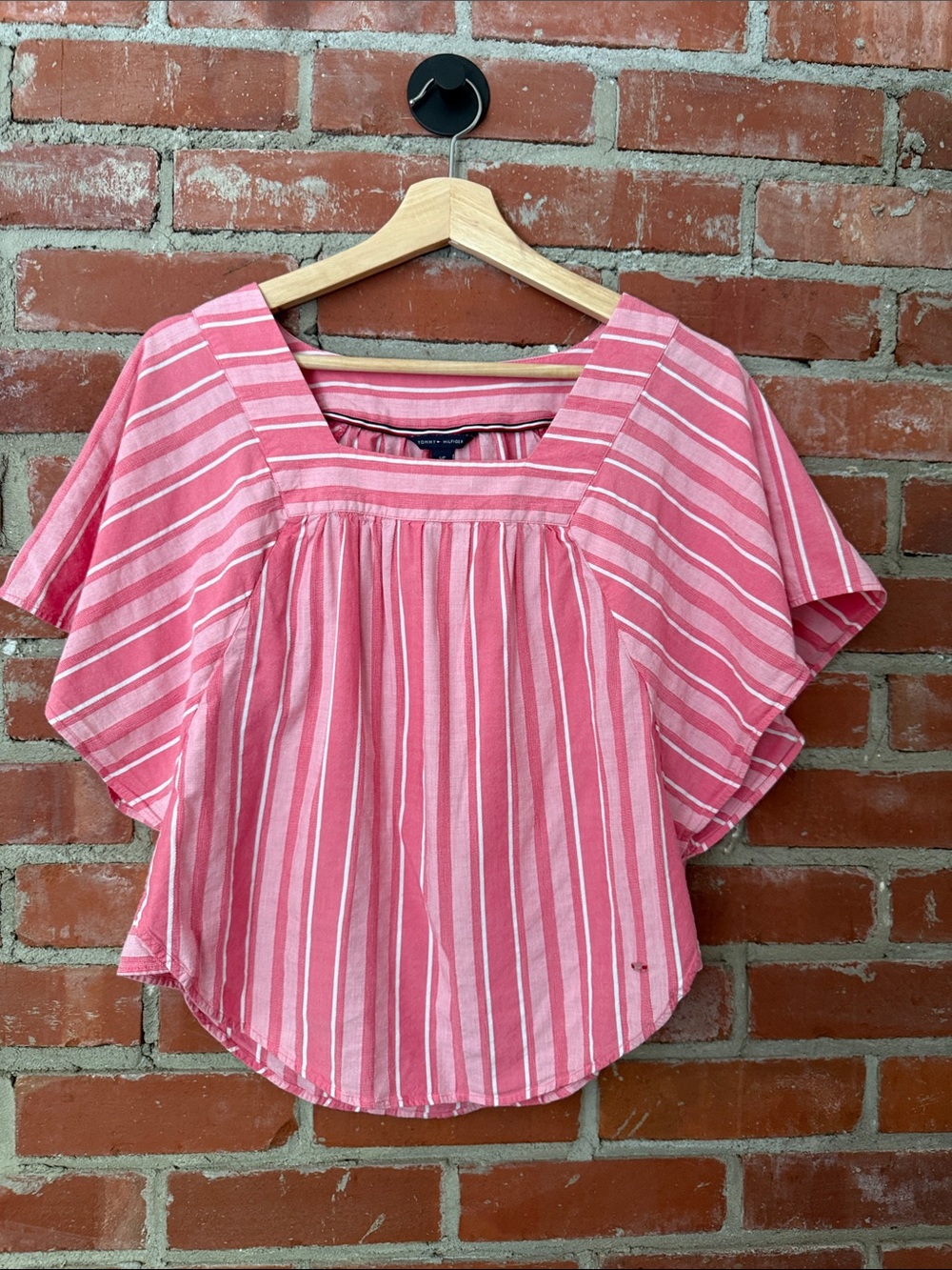 Tommy Hilfiger Pink & White Striped Square-Neck Blouse